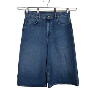 COS Culottes Long Denim Shorts 31 Blue Wide-Leg Knee-Length Bermuda Jean Jorts